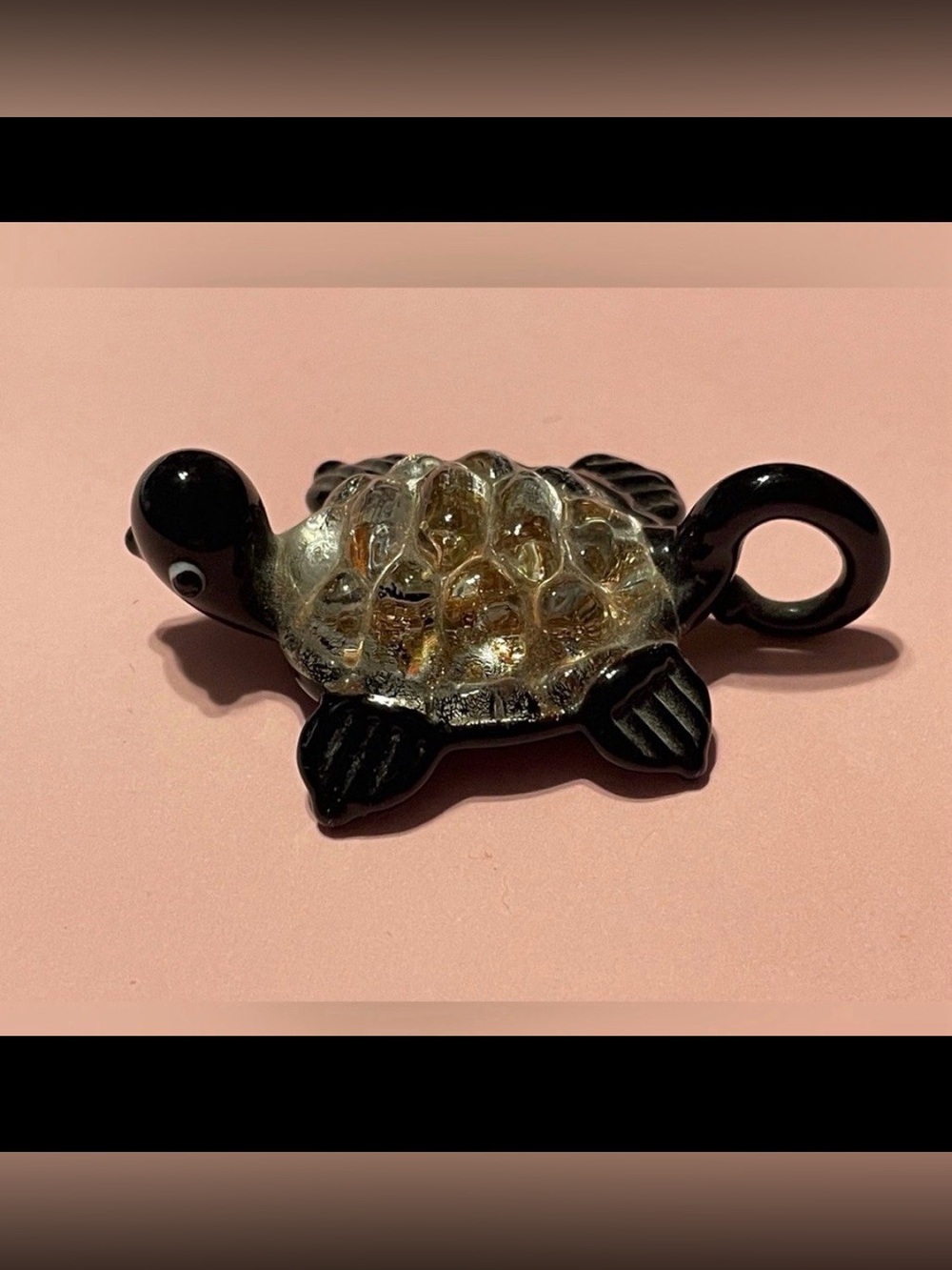Besheek Glass Black and Gold Sea Turtle Beach Ornament / Pendant